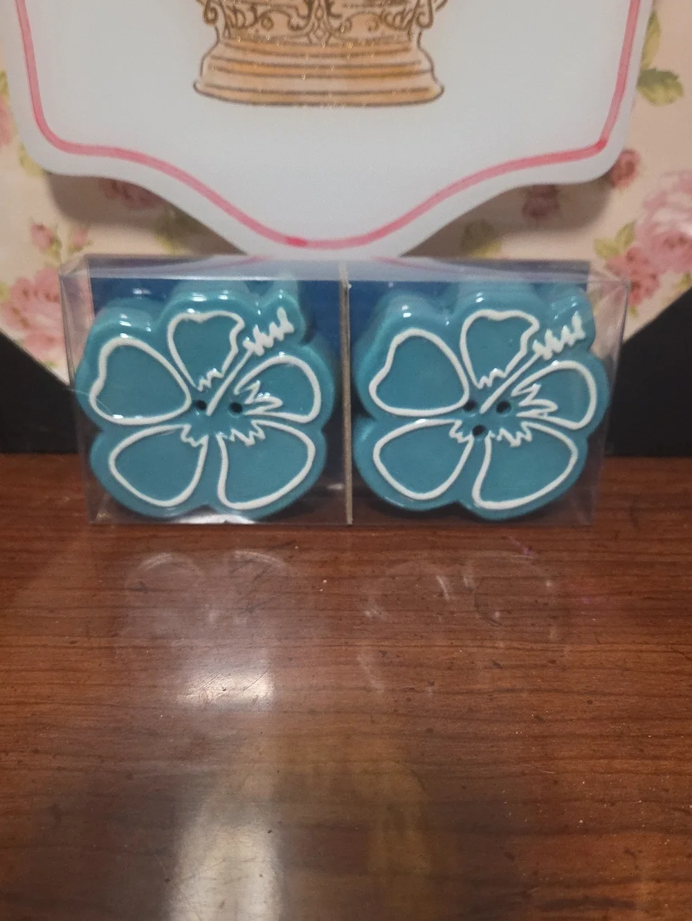 Turquoise Floral Flower Salt And Pepper Shaker